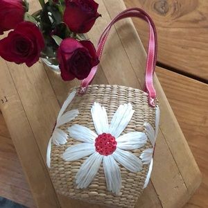 Summer Straw Purse Sequin Flower